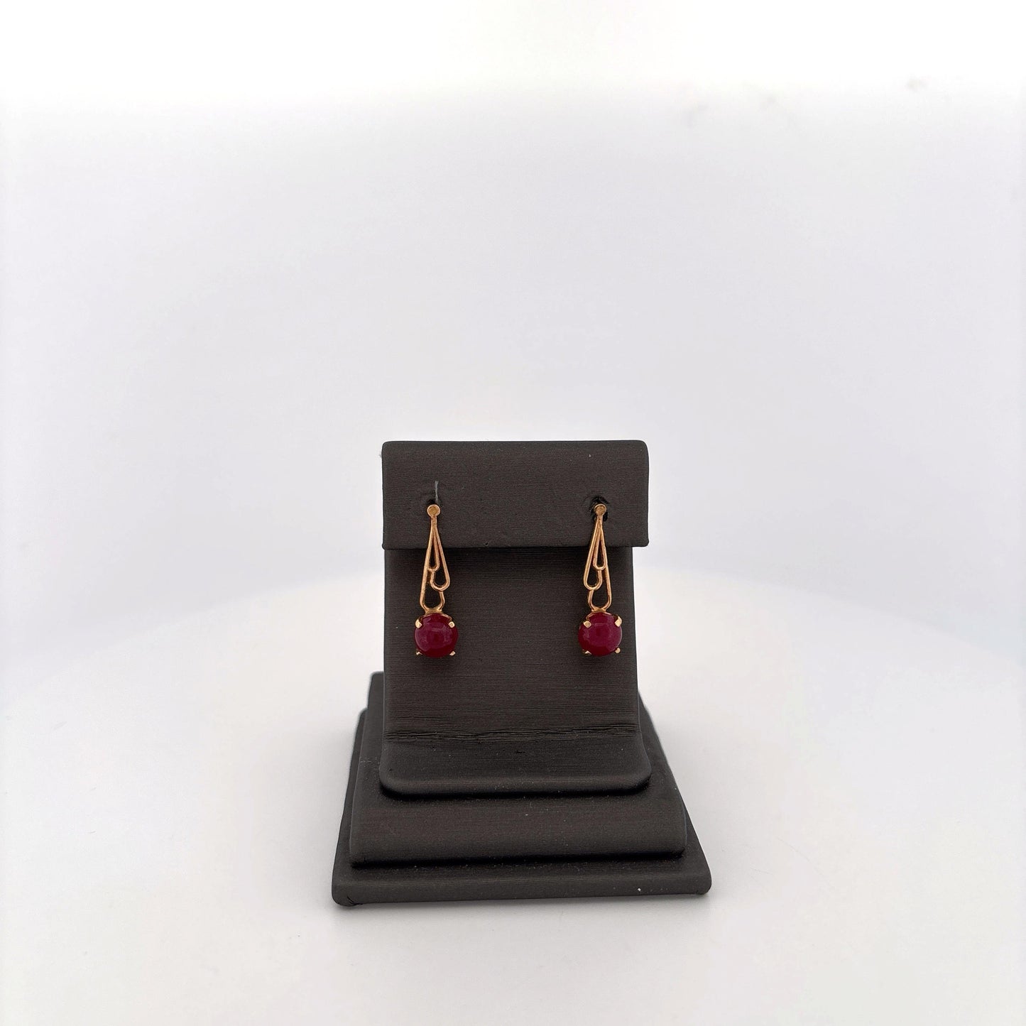 14K Yellow gold Ruby Cabochon Long Earrings
