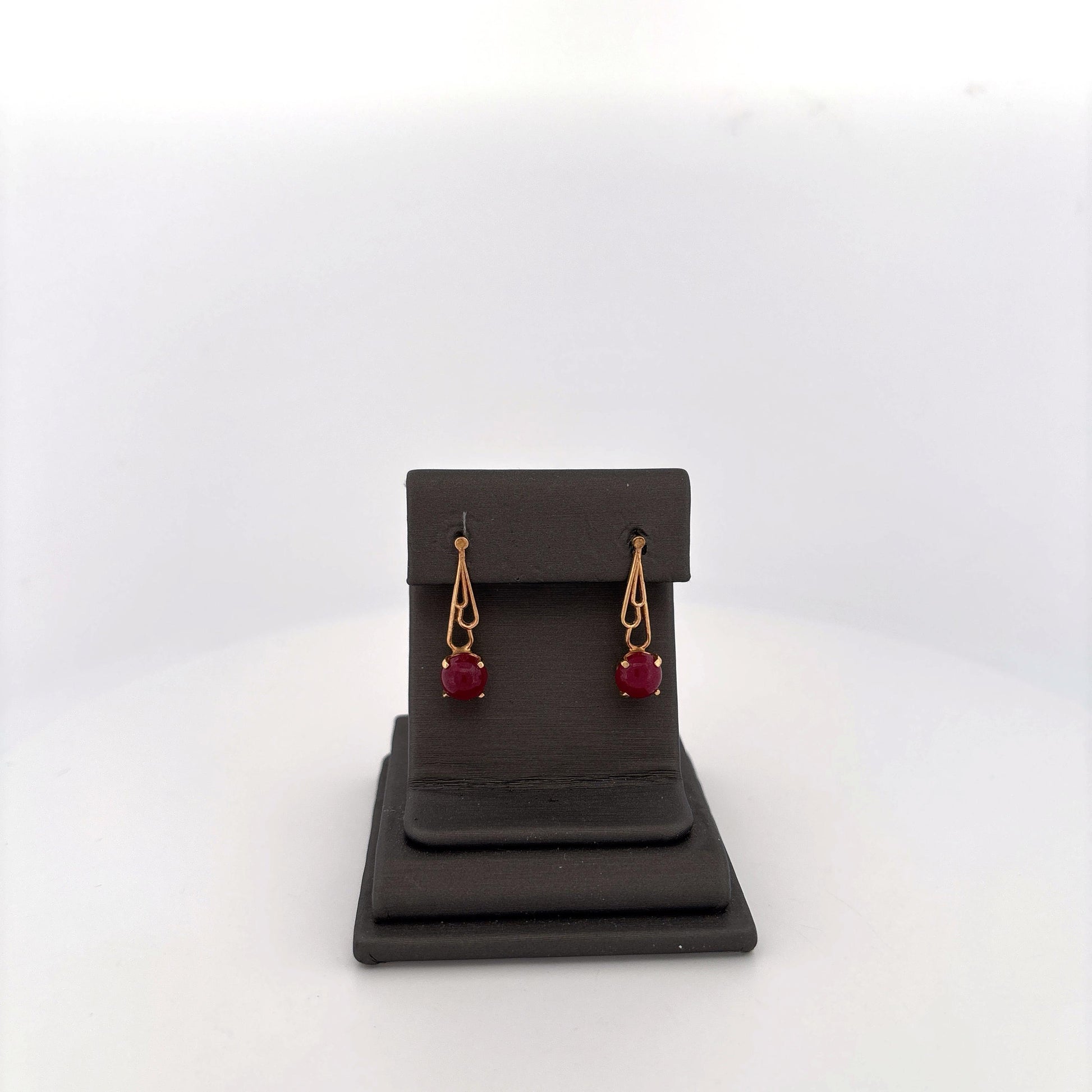 14K Yellow gold Ruby Cabochon Long Earrings