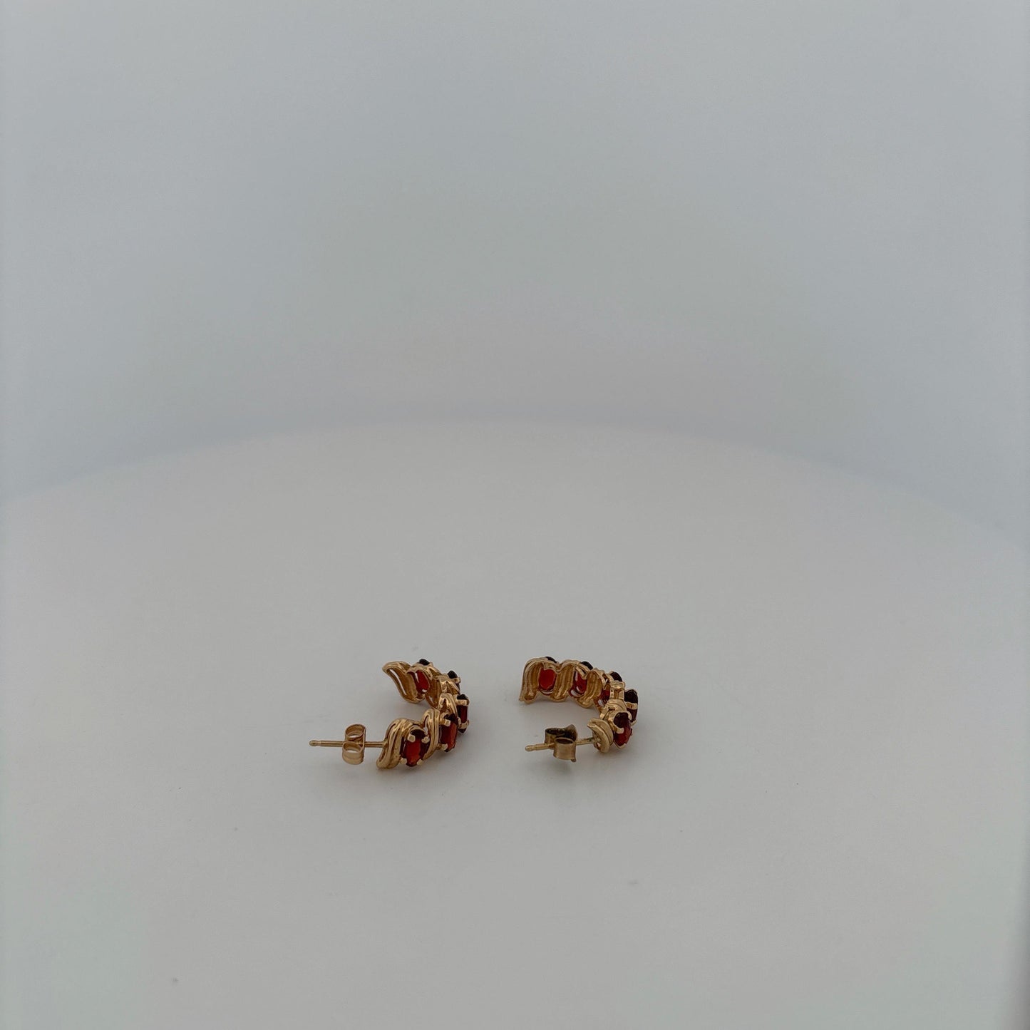 14K Yellow Gold Garnet Hoop Earrings