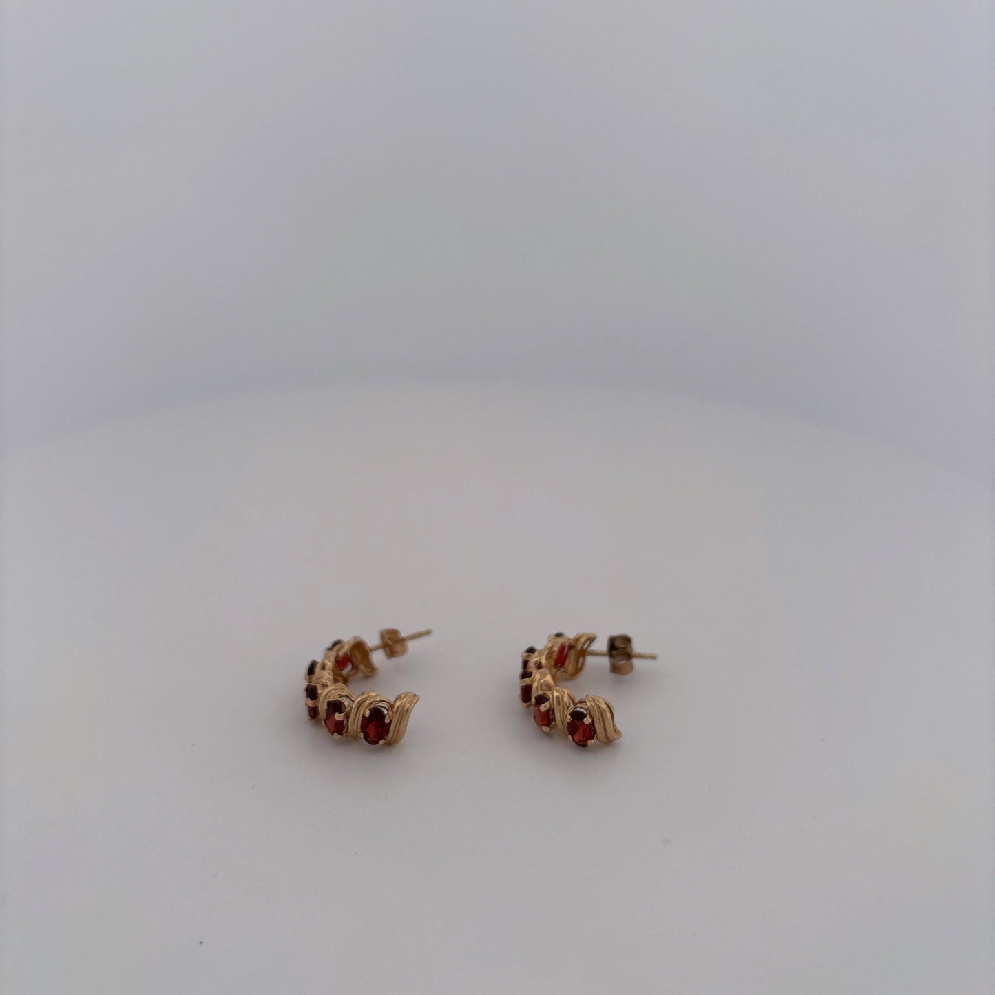 14K Yellow Gold Garnet Hoop Earrings