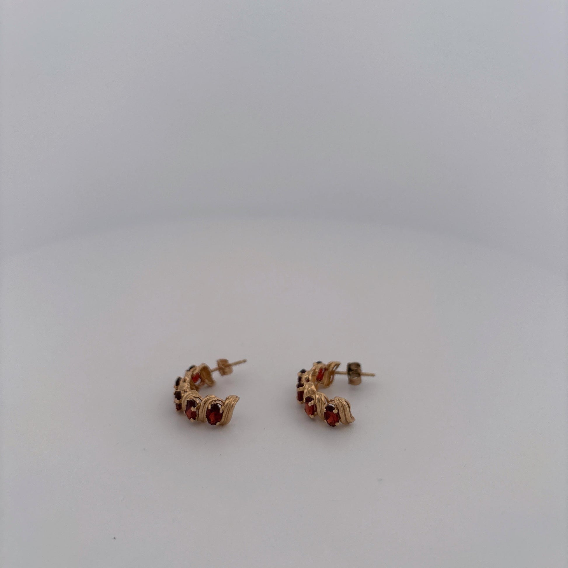 14K Yellow Gold Garnet Hoop Earrings