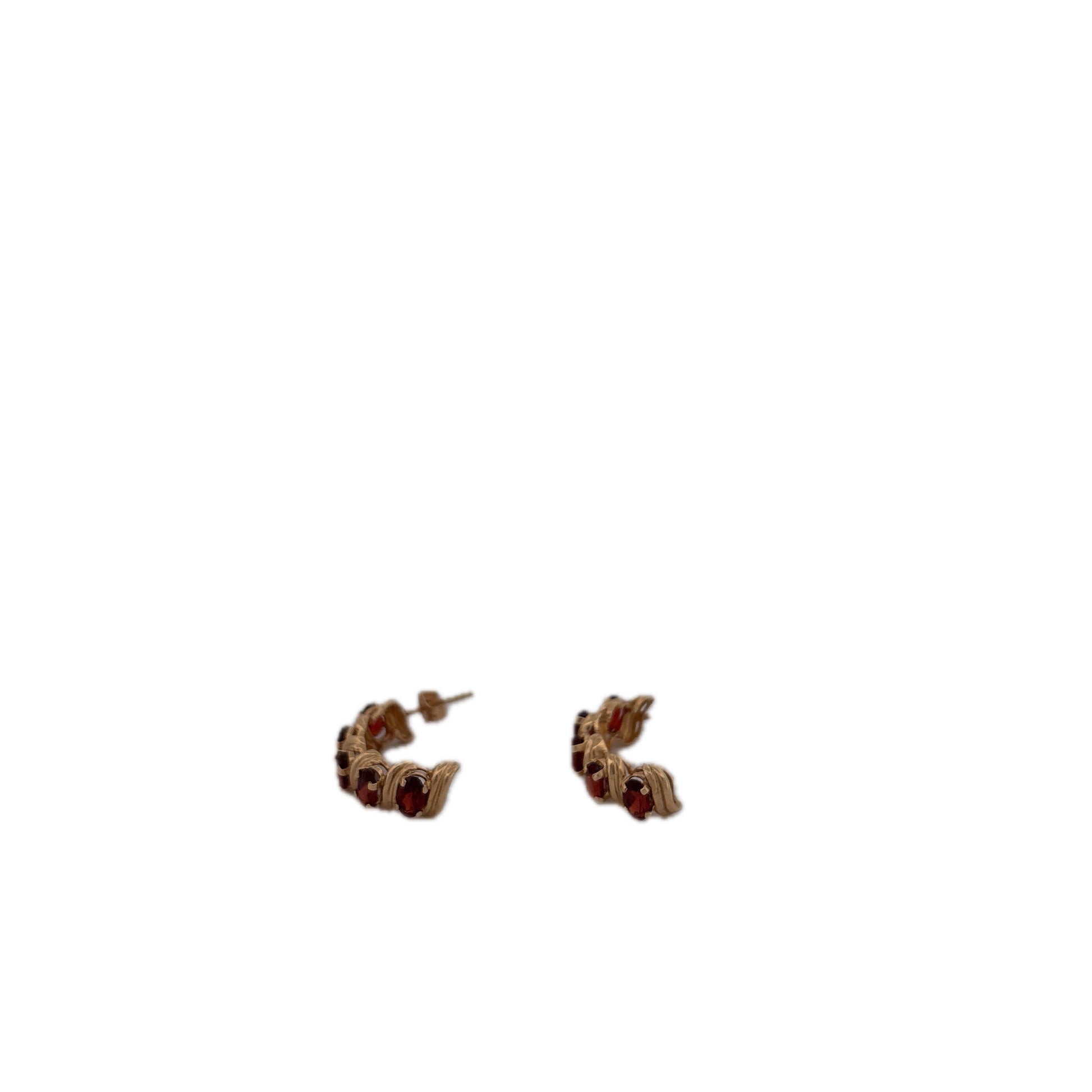 14K Yellow Gold Garnet Hoop Earrings