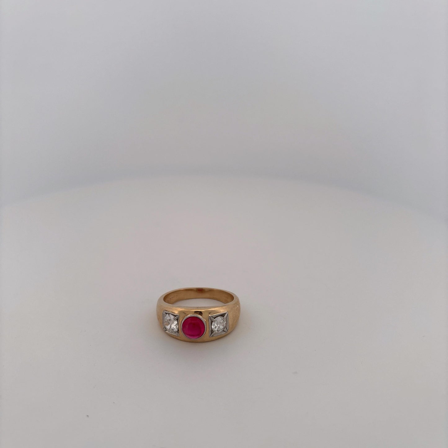 14K Yellow Gold Thick Diamond and Ruby Ring
