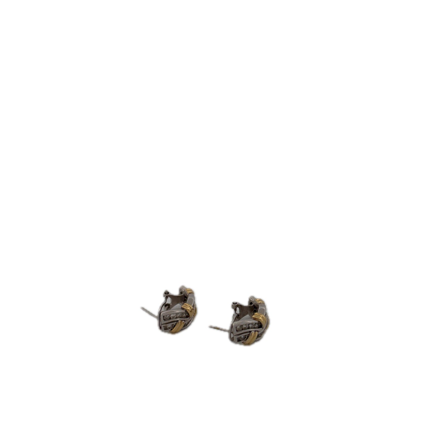 14K Two Tone Diamond Earring Huggies