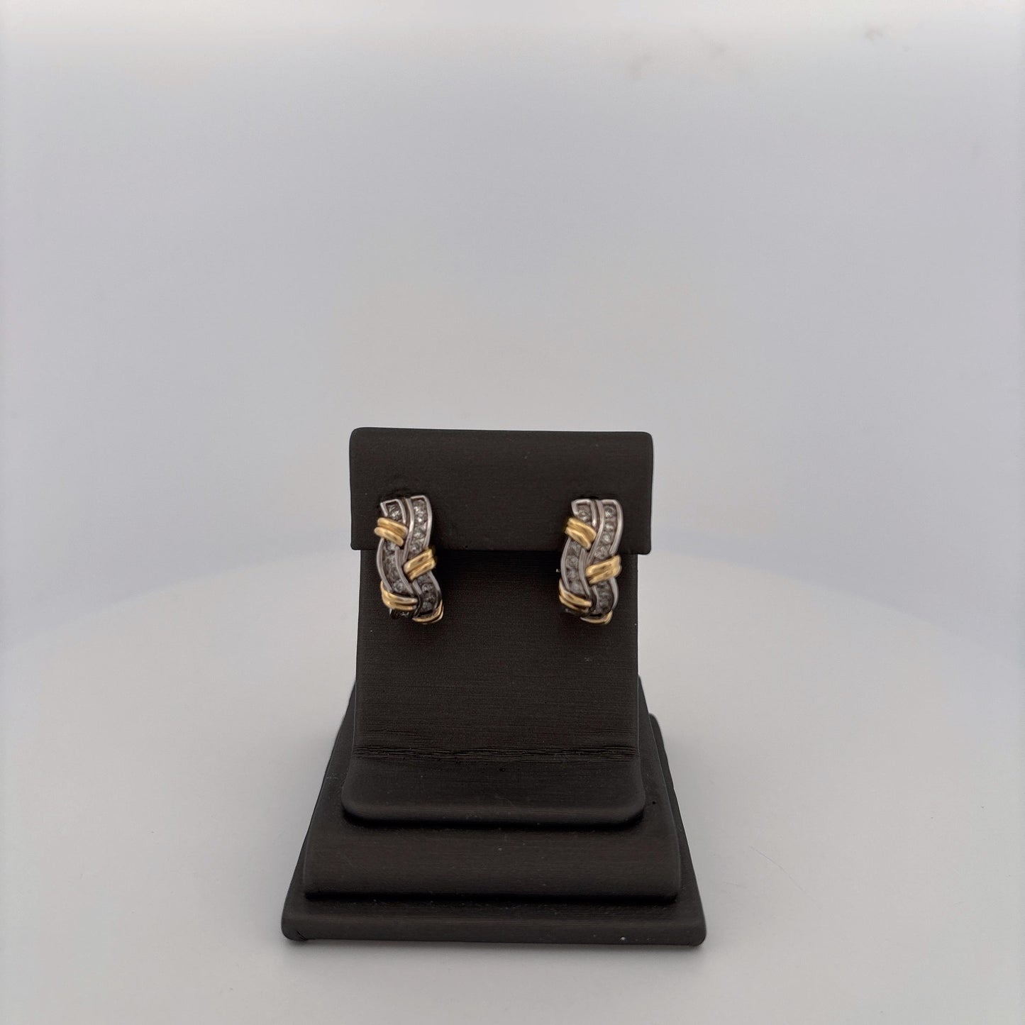 14K Two Tone Diamond Earring Huggies