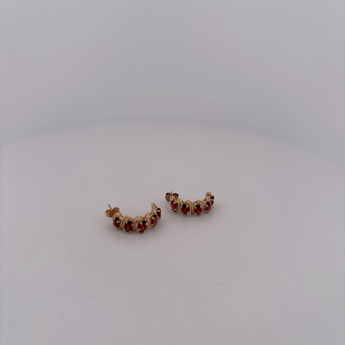 14K Yellow Gold Garnet Hoop Earrings