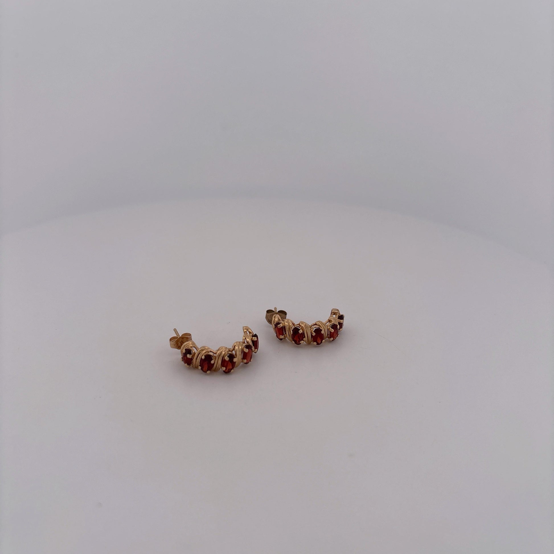 14K Yellow Gold Garnet Hoop Earrings