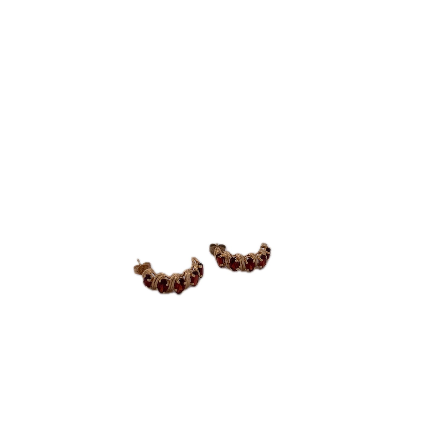 14K Yellow Gold Garnet Hoop Earrings