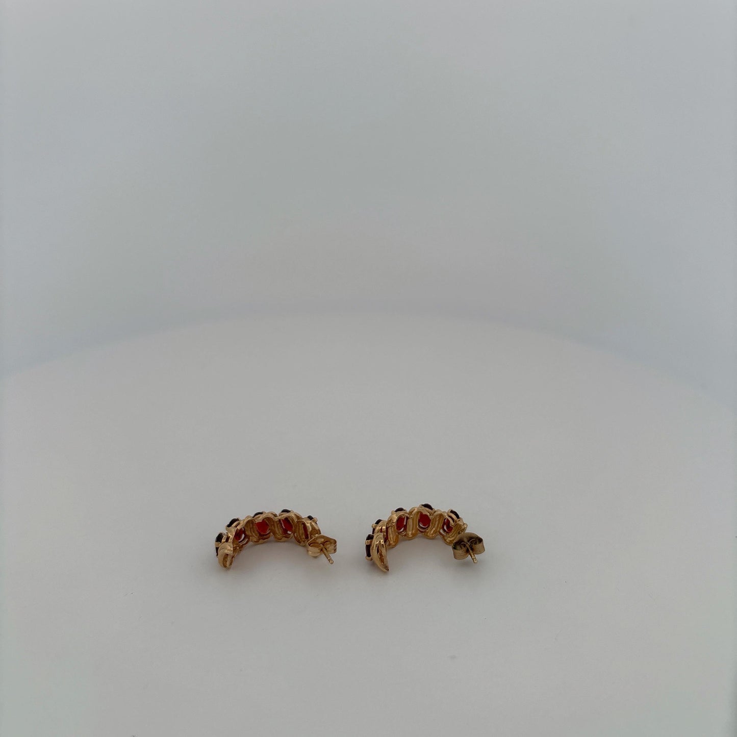 14K Yellow Gold Garnet Hoop Earrings