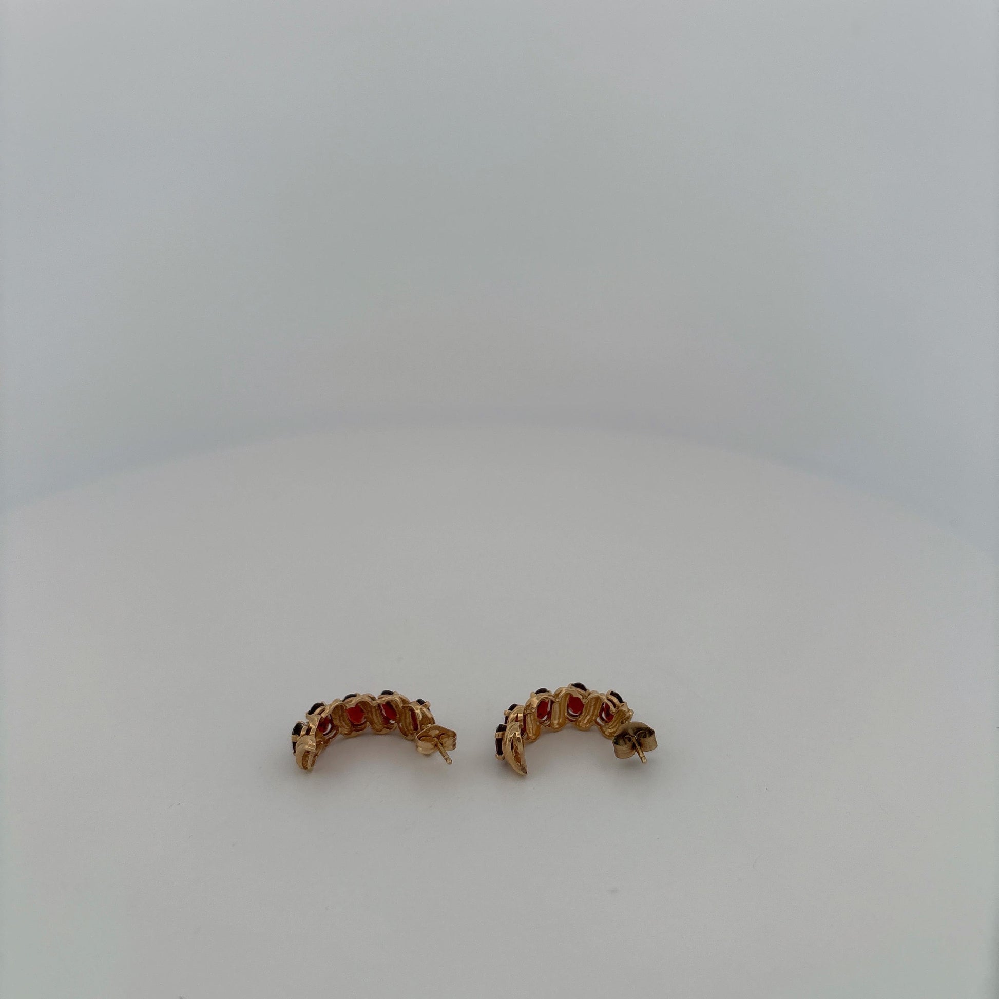 14K Yellow Gold Garnet Hoop Earrings