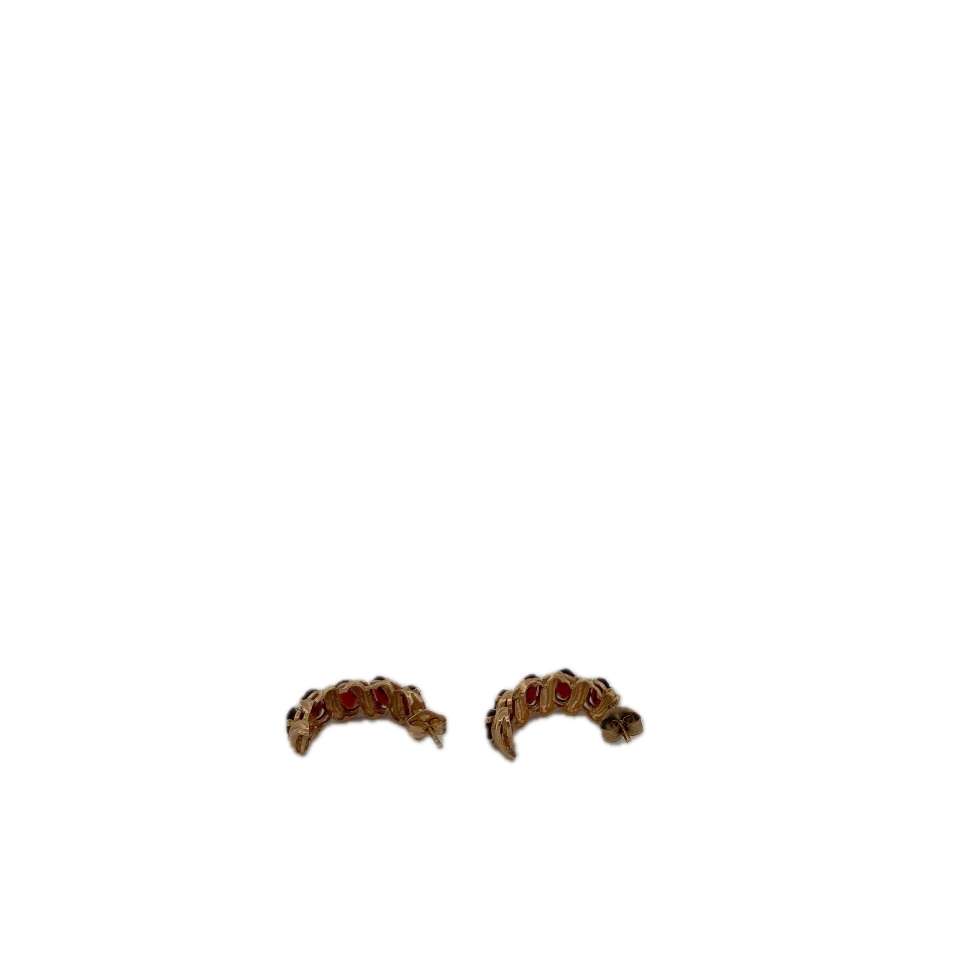14K Yellow Gold Garnet Hoop Earrings