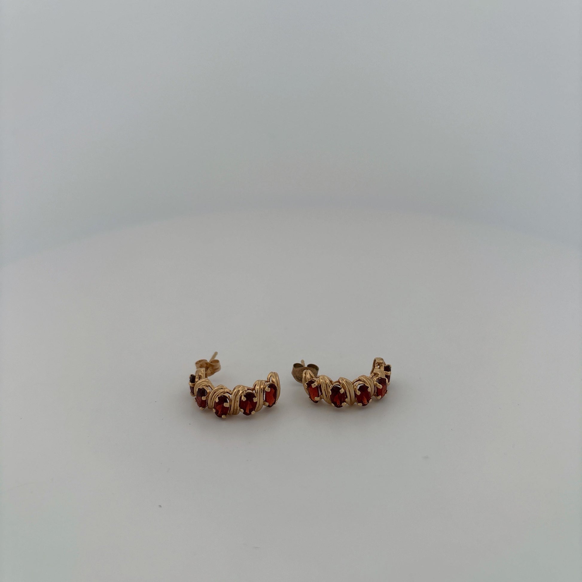 14K Yellow Gold Garnet Hoop Earrings
