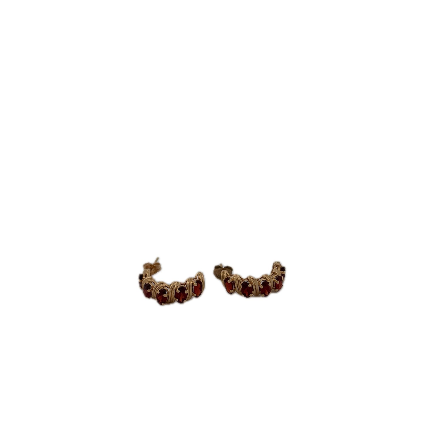14K Yellow Gold Garnet Hoop Earrings