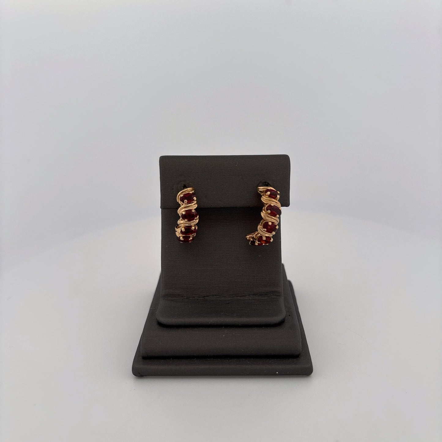 14K Yellow Gold Garnet Hoop Earrings
