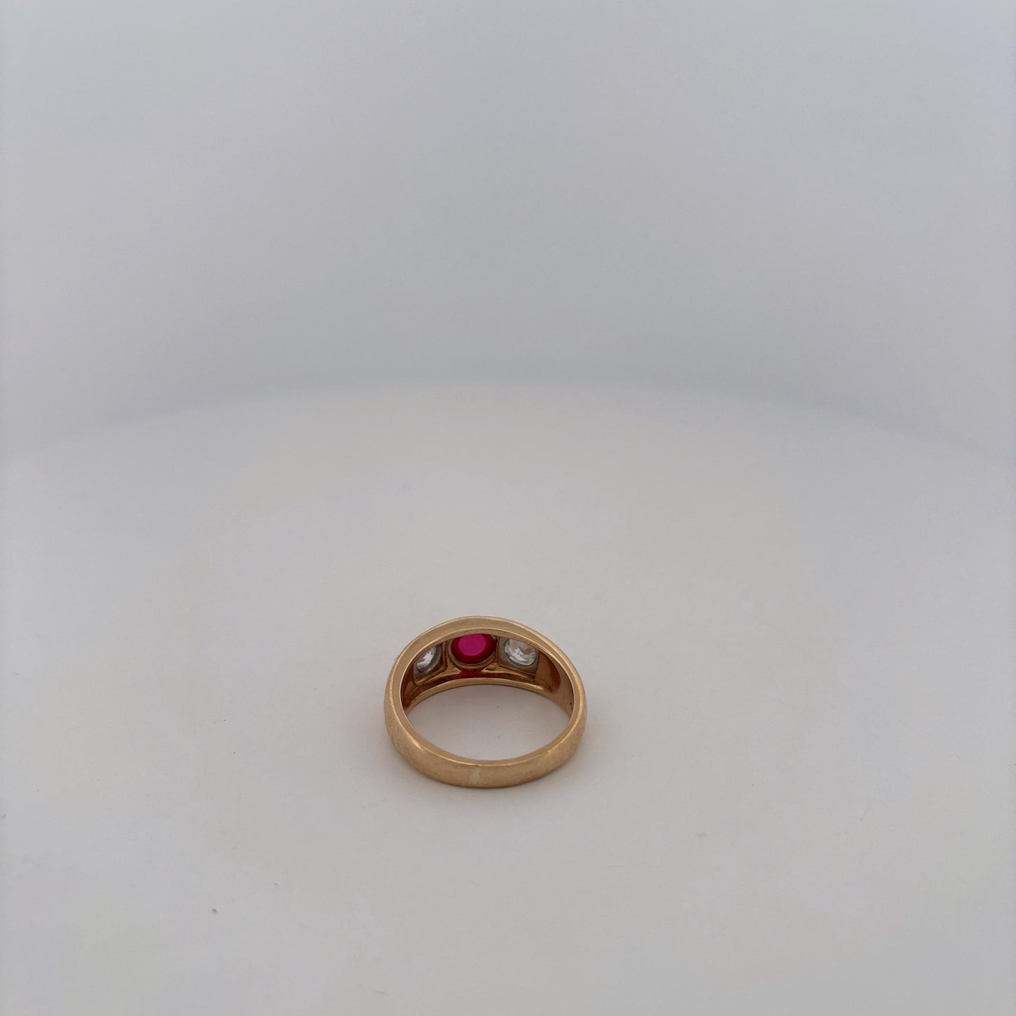 14K Yellow Gold Thick Diamond and Ruby Ring