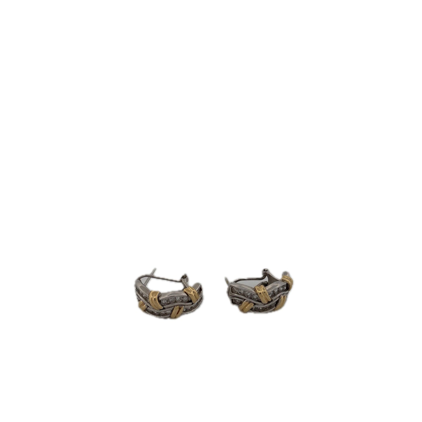 14K Two Tone Diamond Earring Huggies
