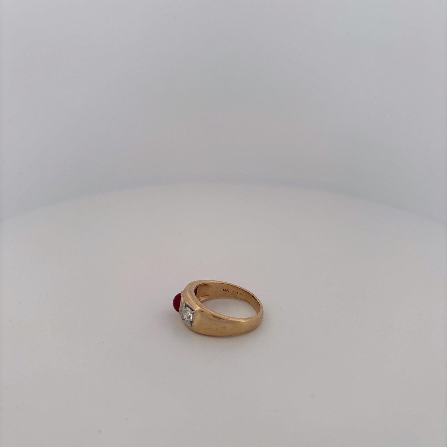 14K Yellow Gold Thick Diamond and Ruby Ring