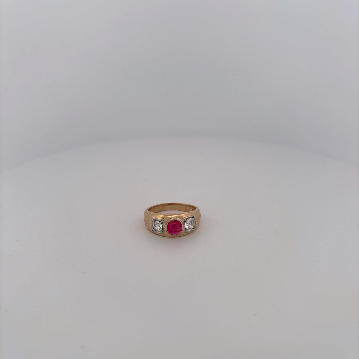 14K Yellow Gold Thick Diamond and Ruby Ring