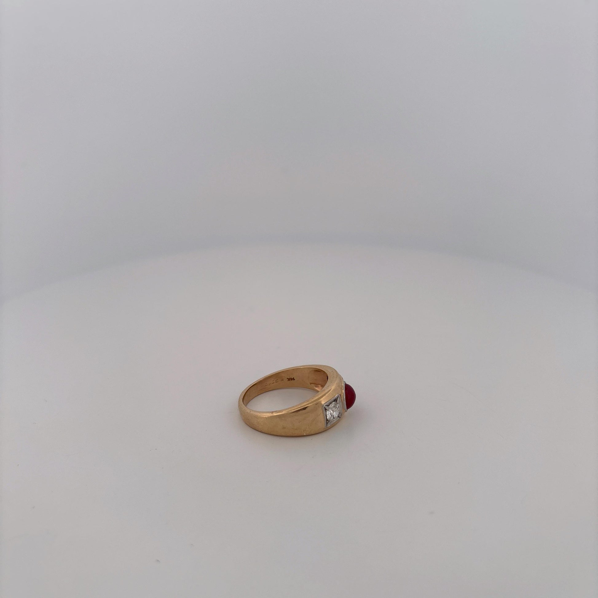 14K Yellow Gold Thick Diamond and Ruby Ring