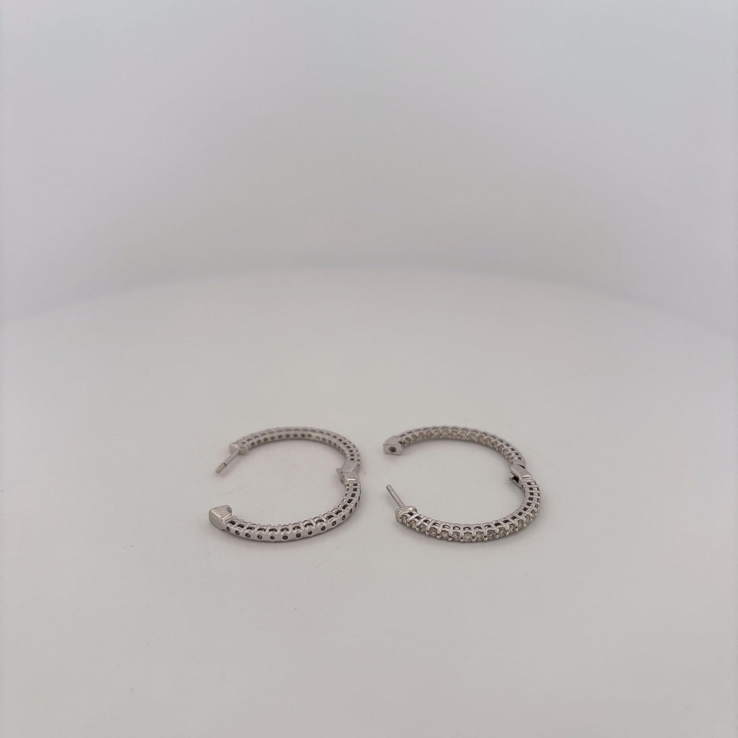 14K White Gold Diamond Hoops Diamonds Facing Forward