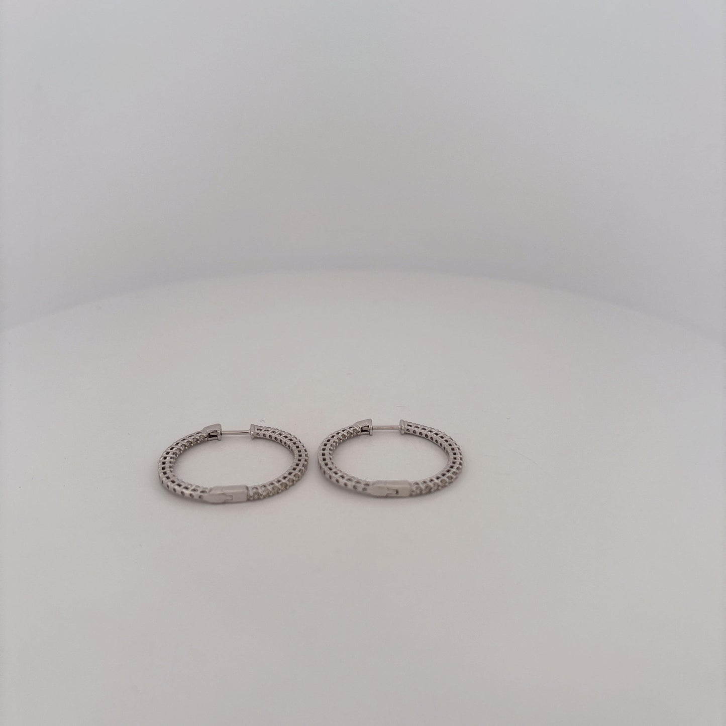 14K White Gold Diamond Hoops Diamonds Facing Forward