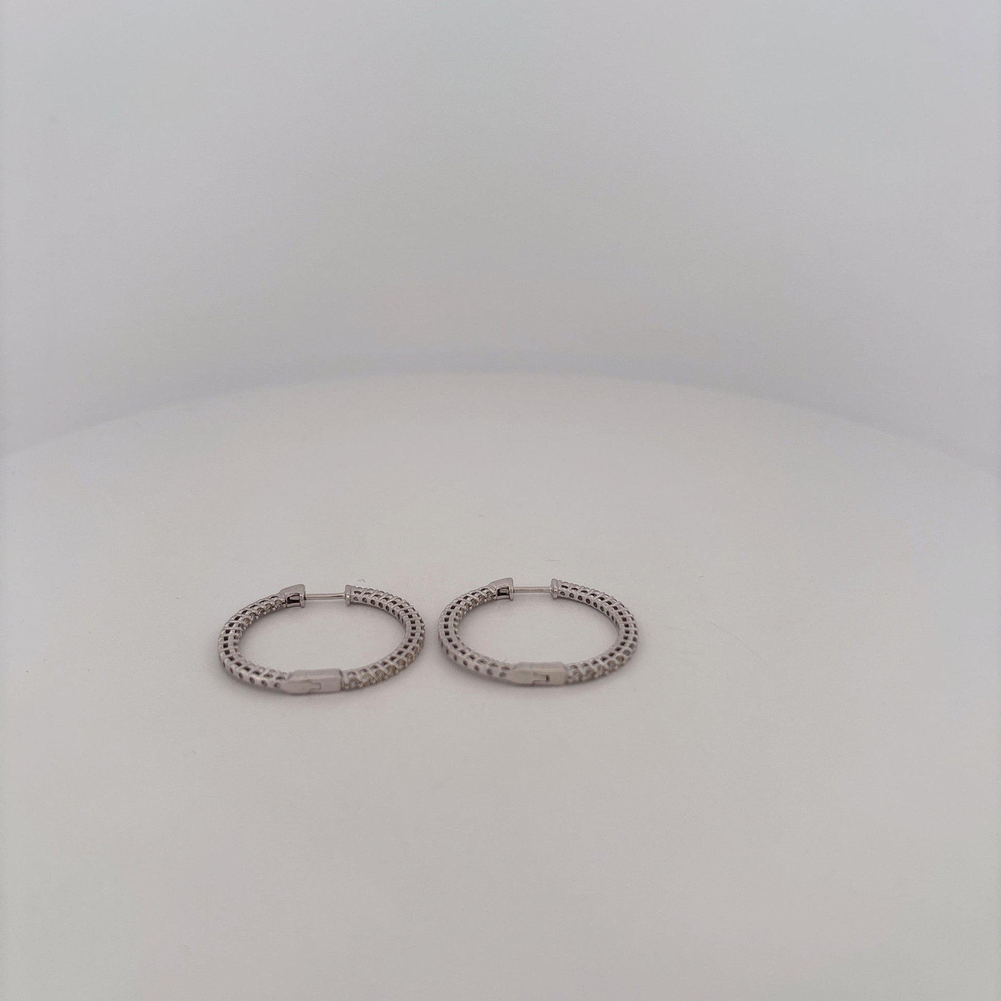 14K White Gold Diamond Hoops Diamonds Facing Forward