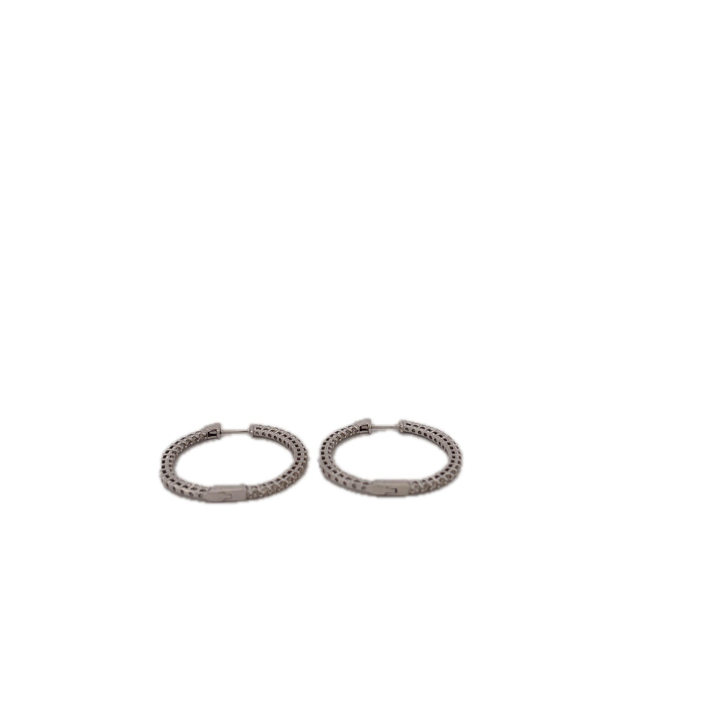 14K White Gold Diamond Hoops Diamonds Facing Forward