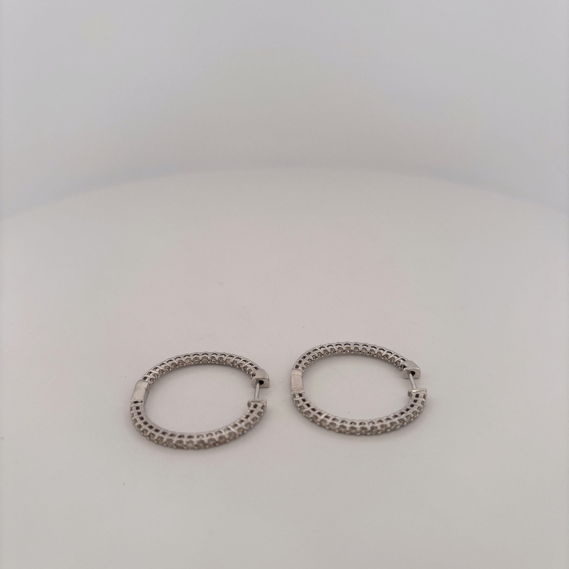 14K White Gold Diamond Hoops Diamonds Facing Forward