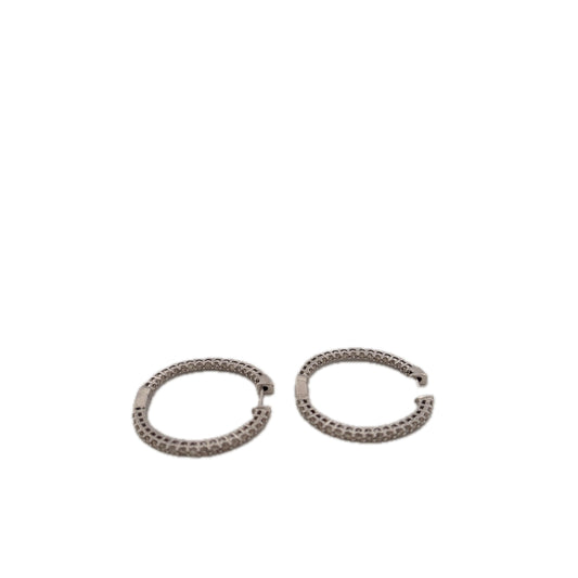 14K White Gold Diamond Hoops Diamonds Facing Forward