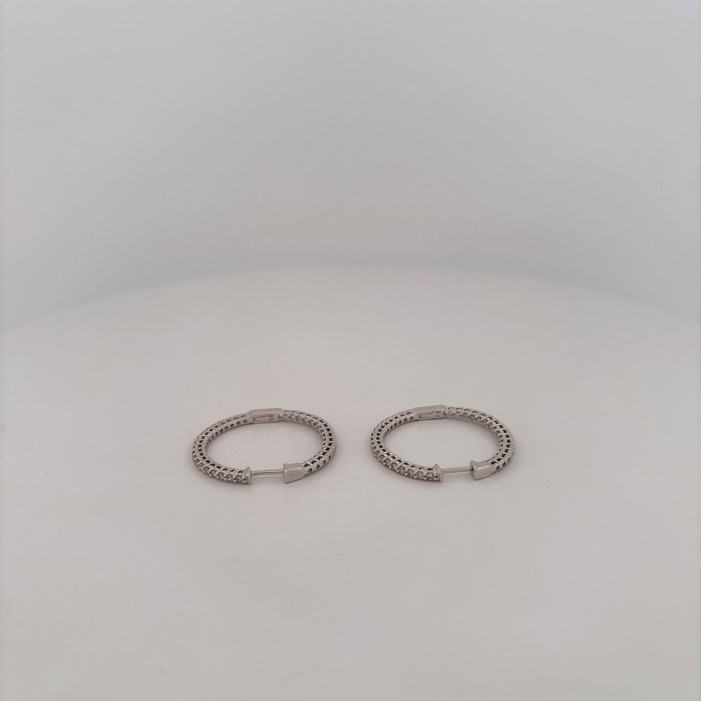 14K White Gold Diamond Hoops Diamonds Facing Forward