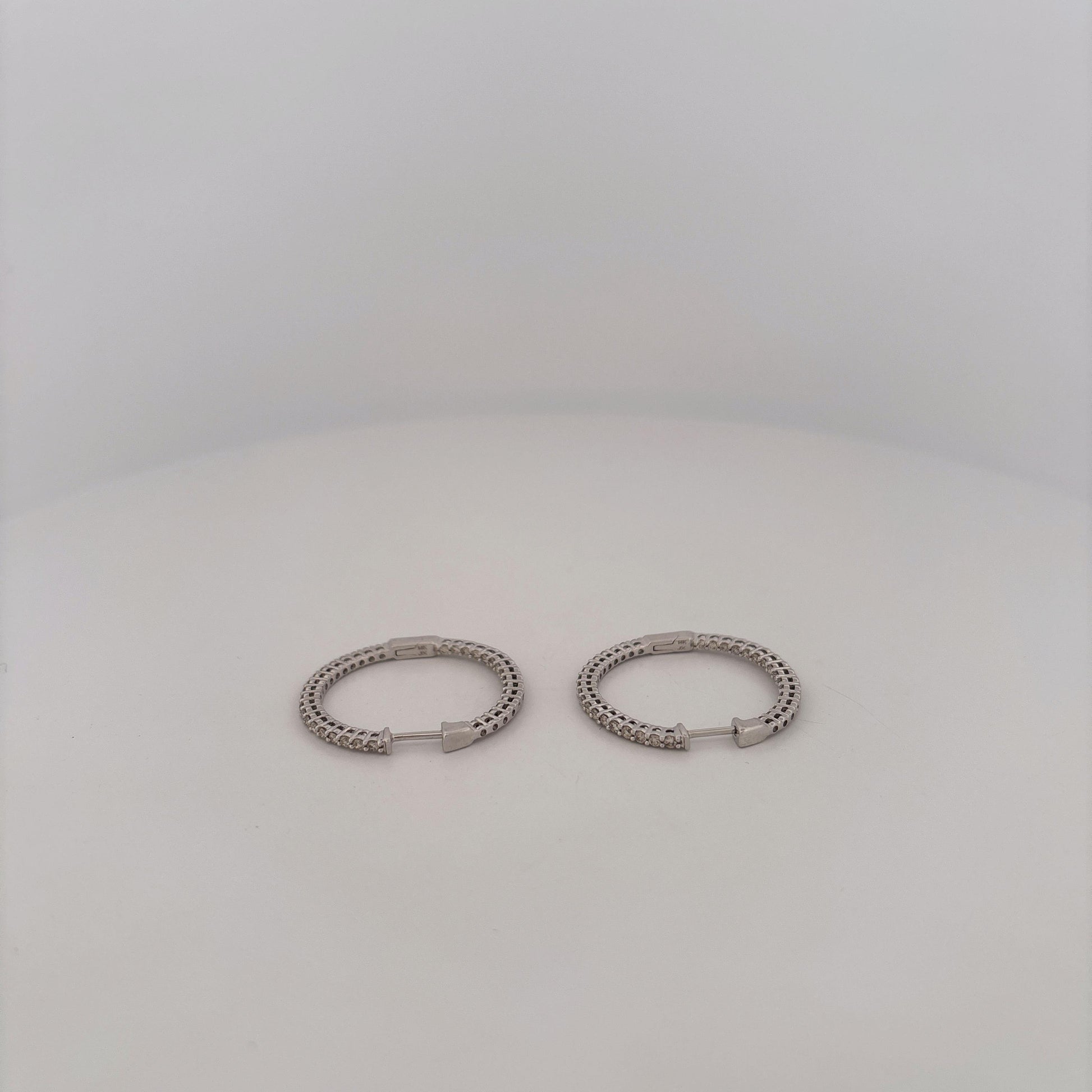 14K White Gold Diamond Hoops Diamonds Facing Forward