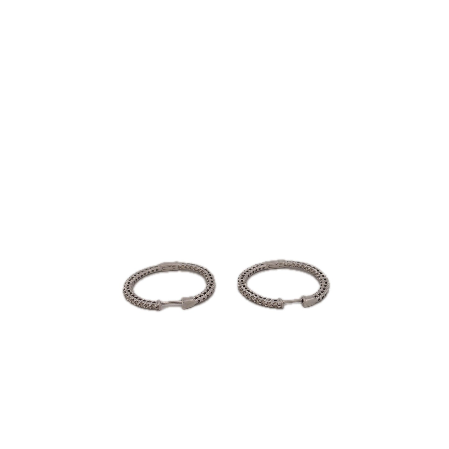 14K White Gold Diamond Hoops Diamonds Facing Forward