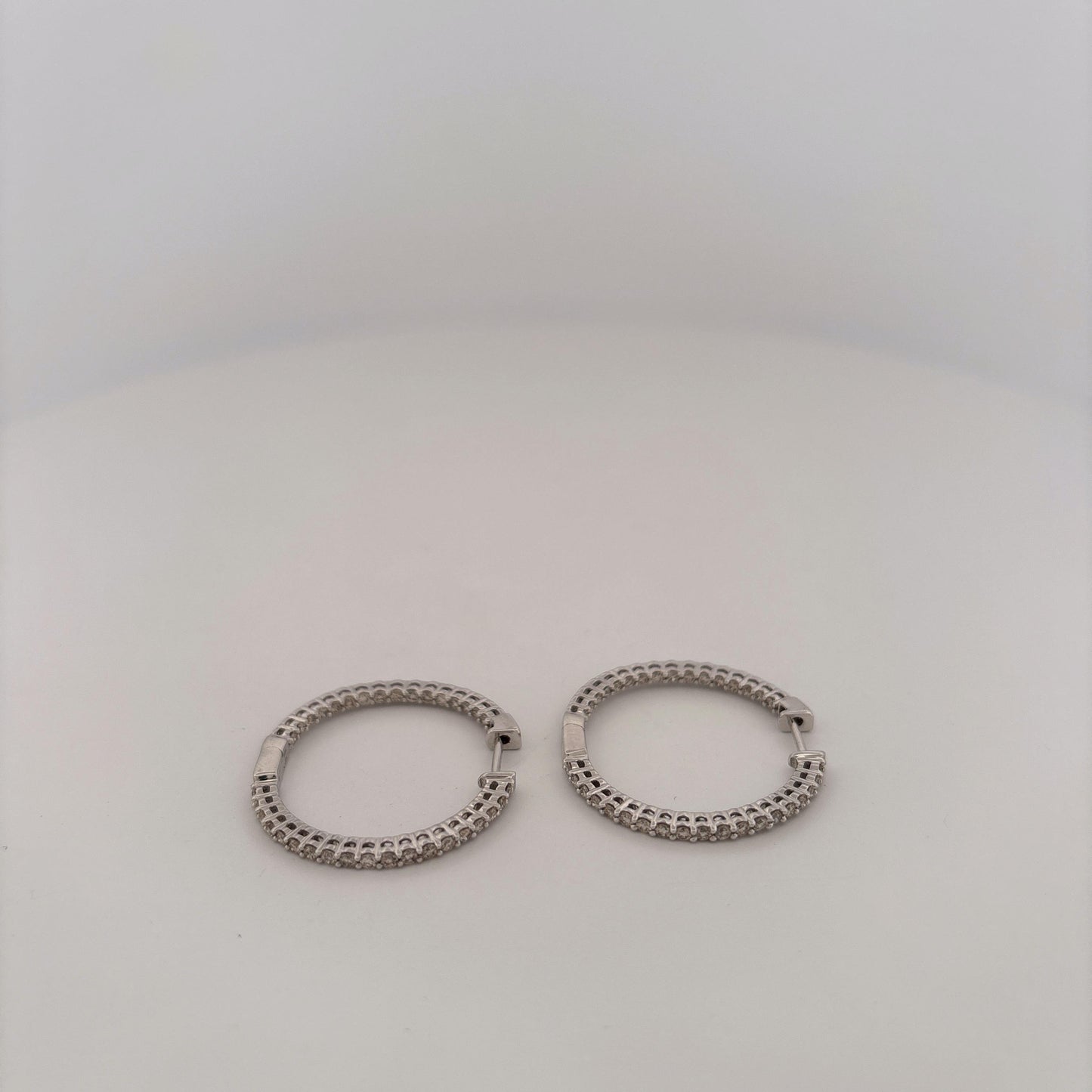 14K White Gold Diamond Hoops Diamonds Facing Forward