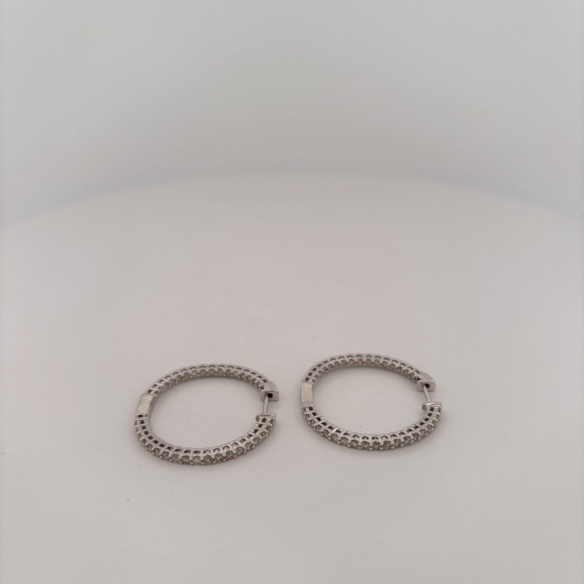14K White Gold Diamond Hoops Diamonds Facing Forward