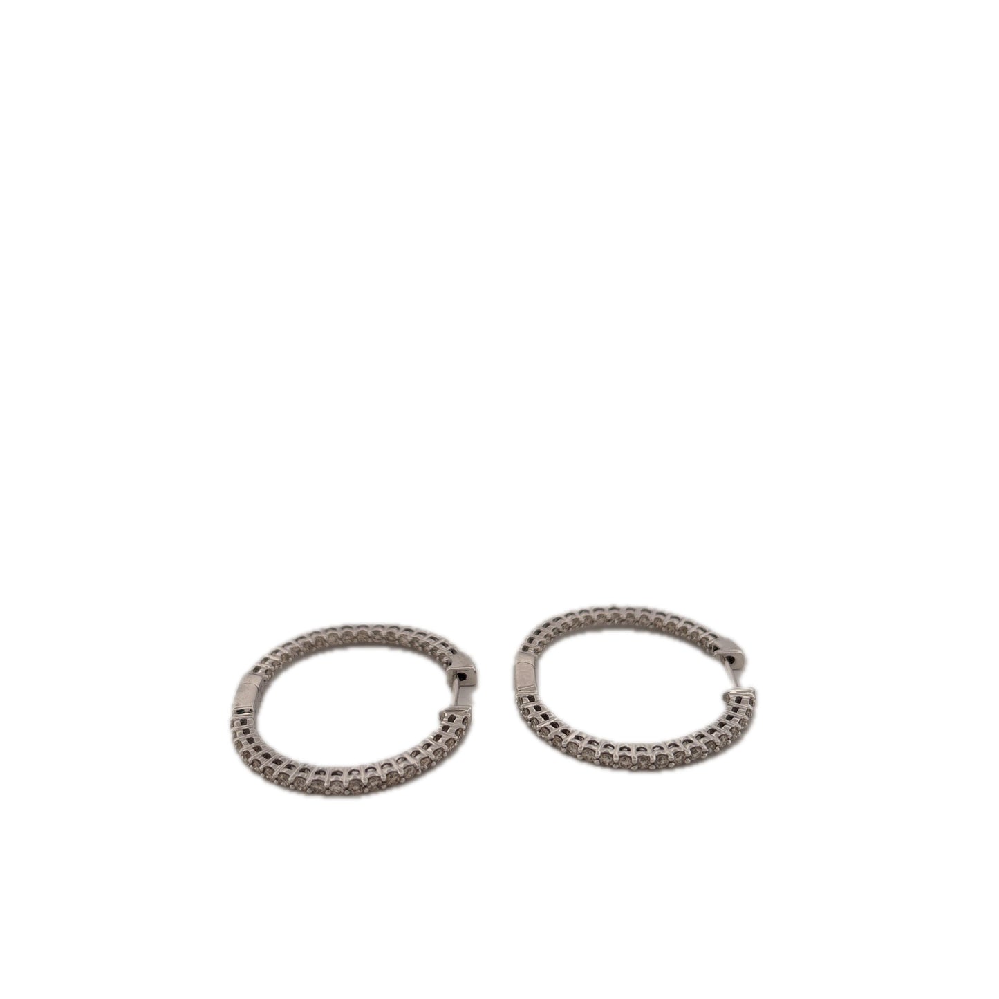 14K White Gold Diamond Hoops Diamonds Facing Forward