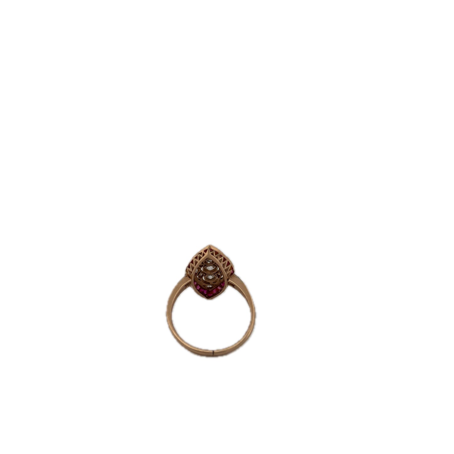 14K Yellow Gold Diamond and Ruby Vintage Art Deco Ring 1900s