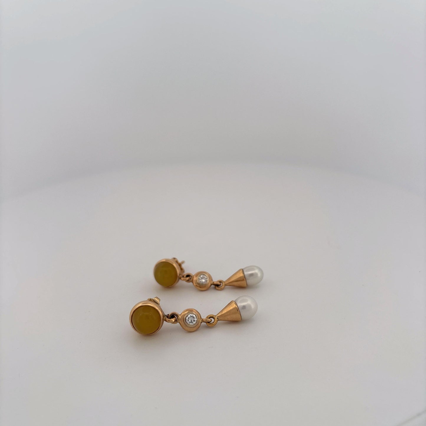 14K Yellow Gold Yellow Gemstone, Diamond, and Pearl Dangle Earrings