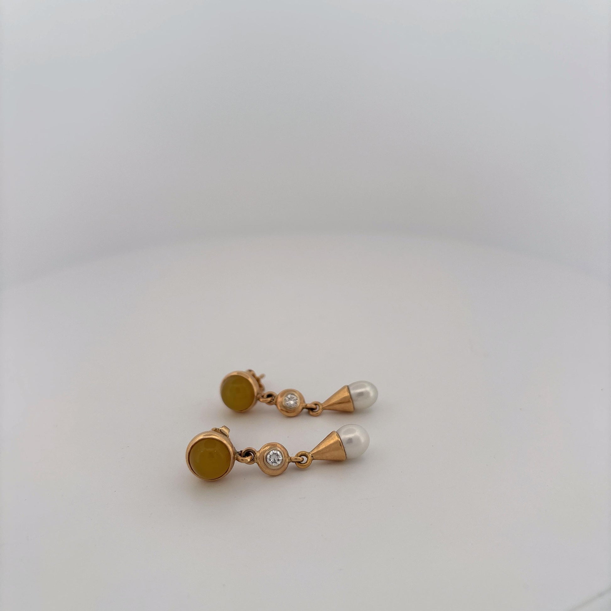 14K Yellow Gold Yellow Gemstone, Diamond, and Pearl Dangle Earrings