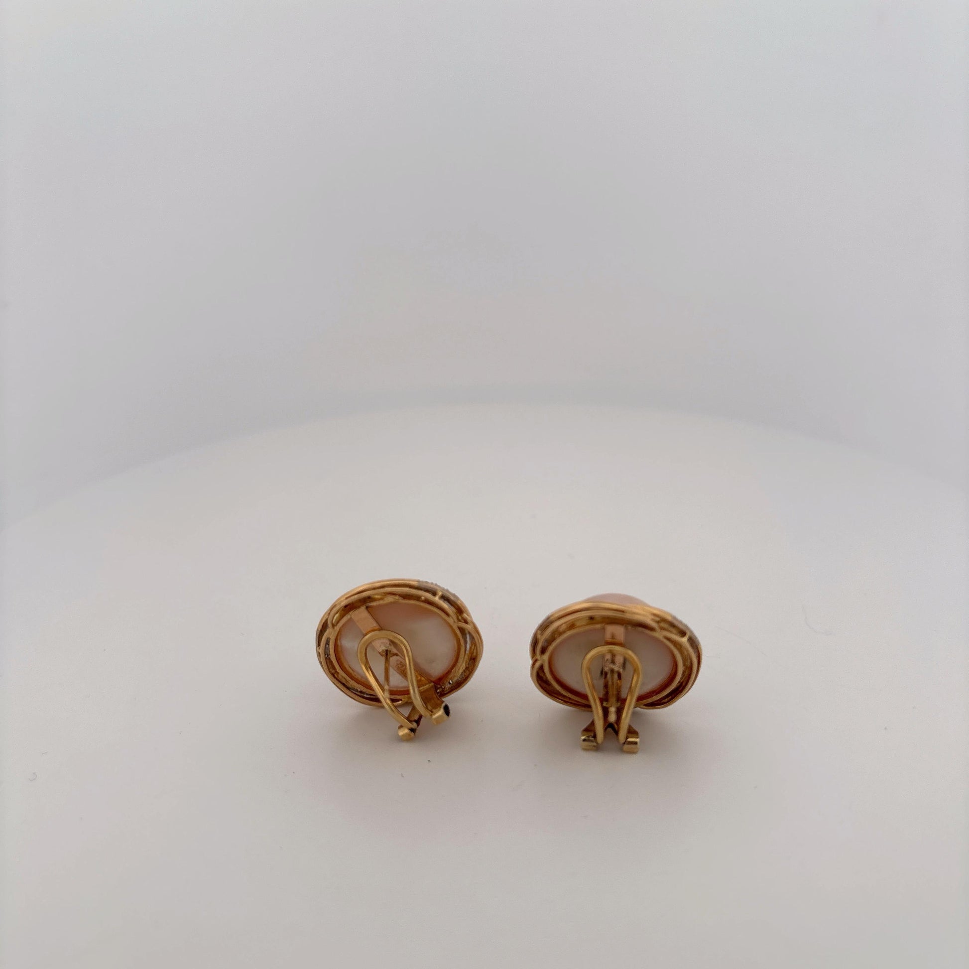 14K Yellow Gold Pearl and Diamond Earrings