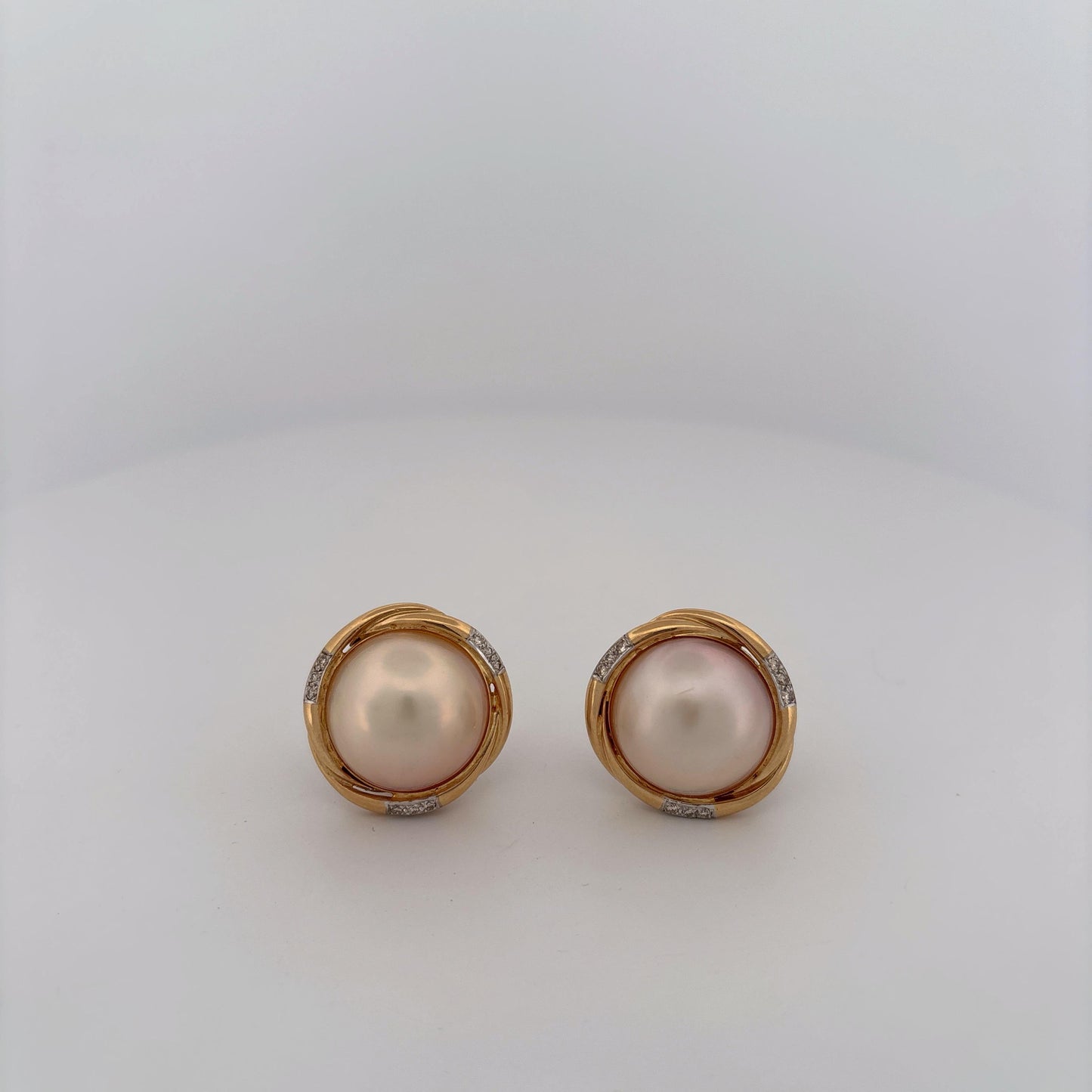14K Yellow Gold Pearl and Diamond Earrings