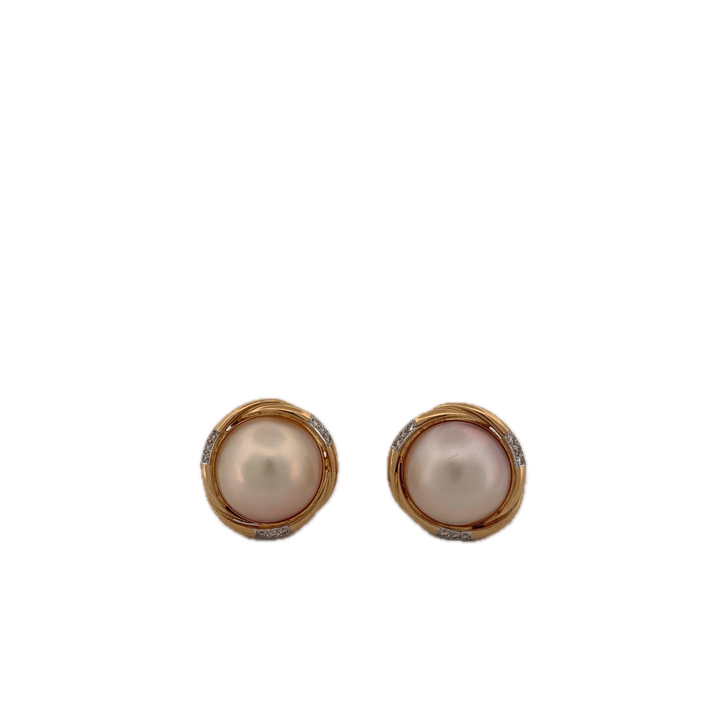 14K Yellow Gold Pearl and Diamond Earrings