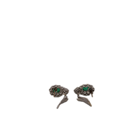 14K Emerald and Diamond Flower Earrings With Diamond