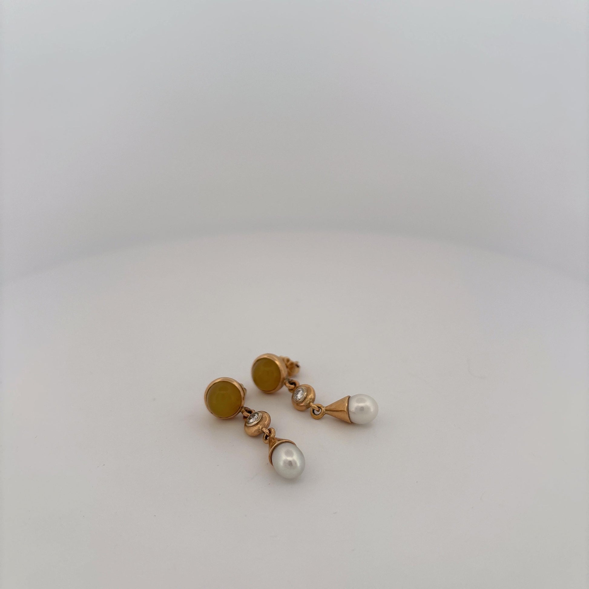 14K Yellow Gold Yellow Gemstone, Diamond, and Pearl Dangle Earrings
