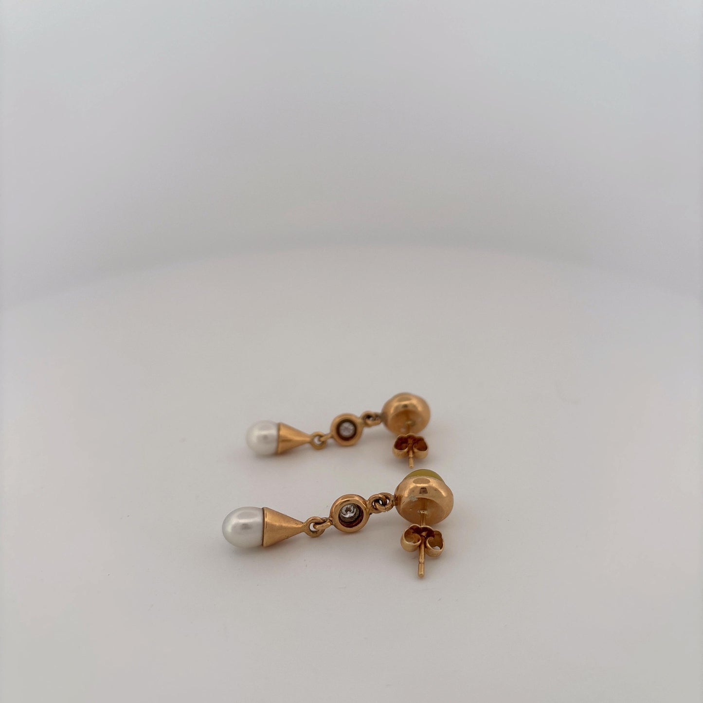 14K Yellow Gold Yellow Gemstone, Diamond, and Pearl Dangle Earrings