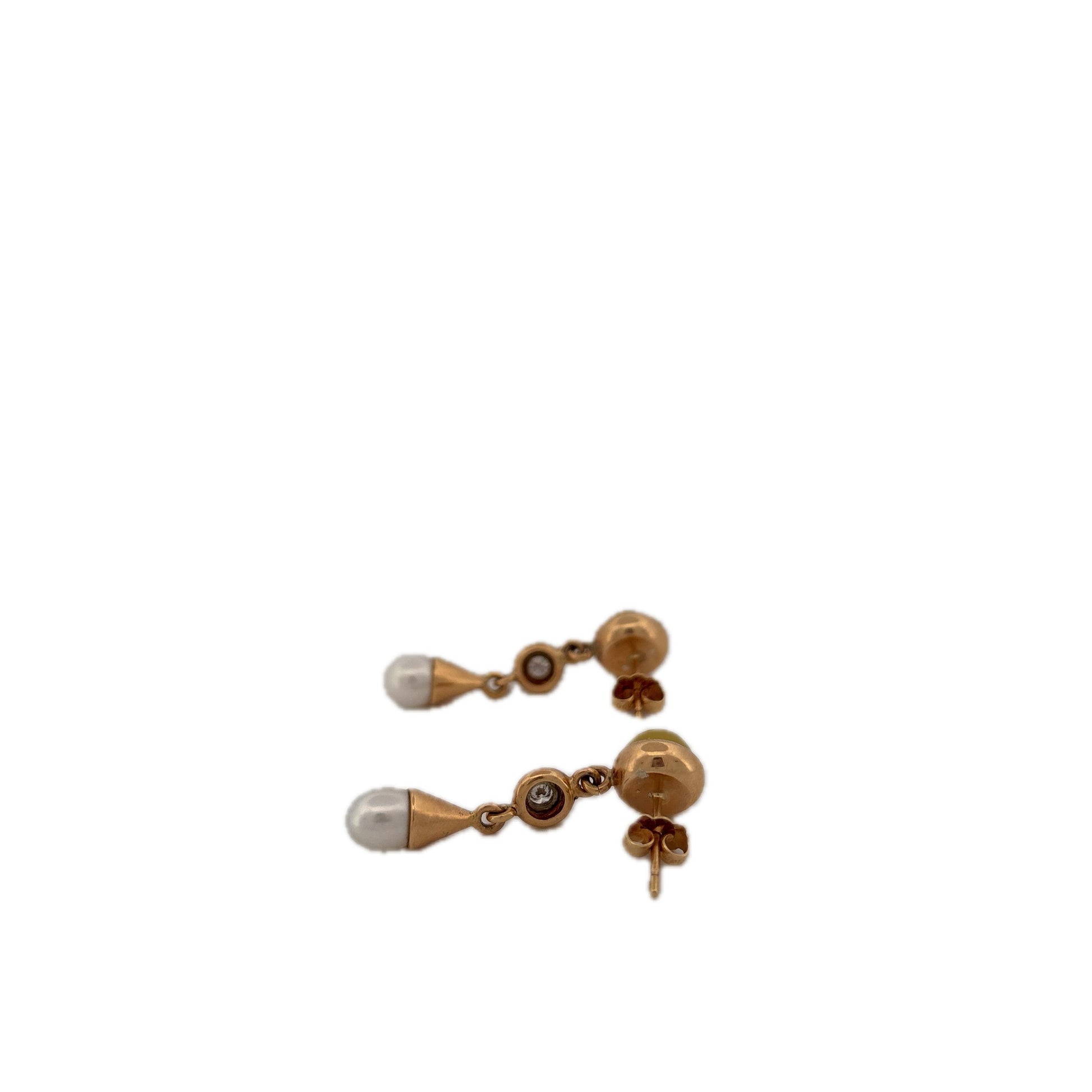 14K Yellow Gold Yellow Gemstone, Diamond, and Pearl Dangle Earrings