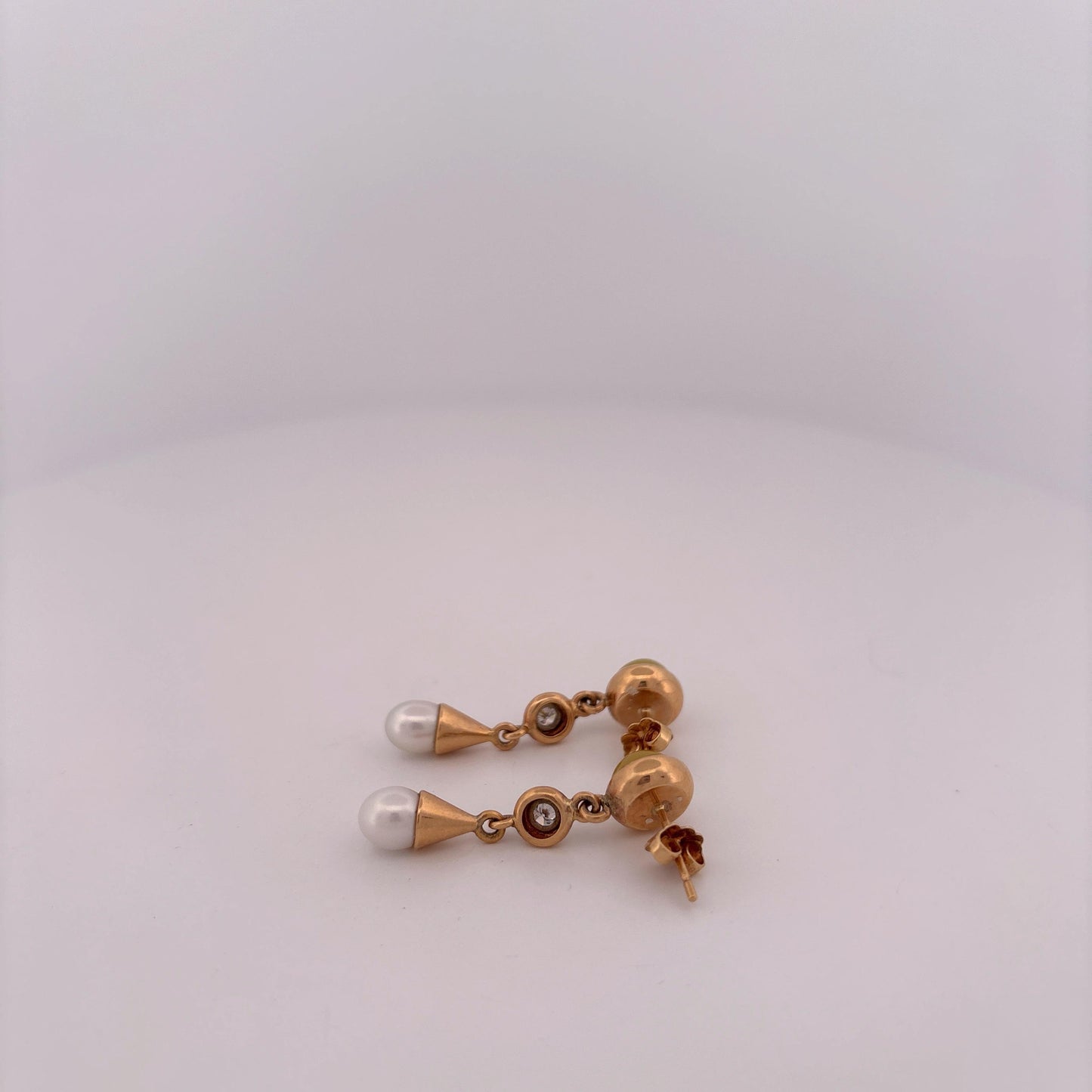 14K Yellow Gold Yellow Gemstone, Diamond, and Pearl Dangle Earrings