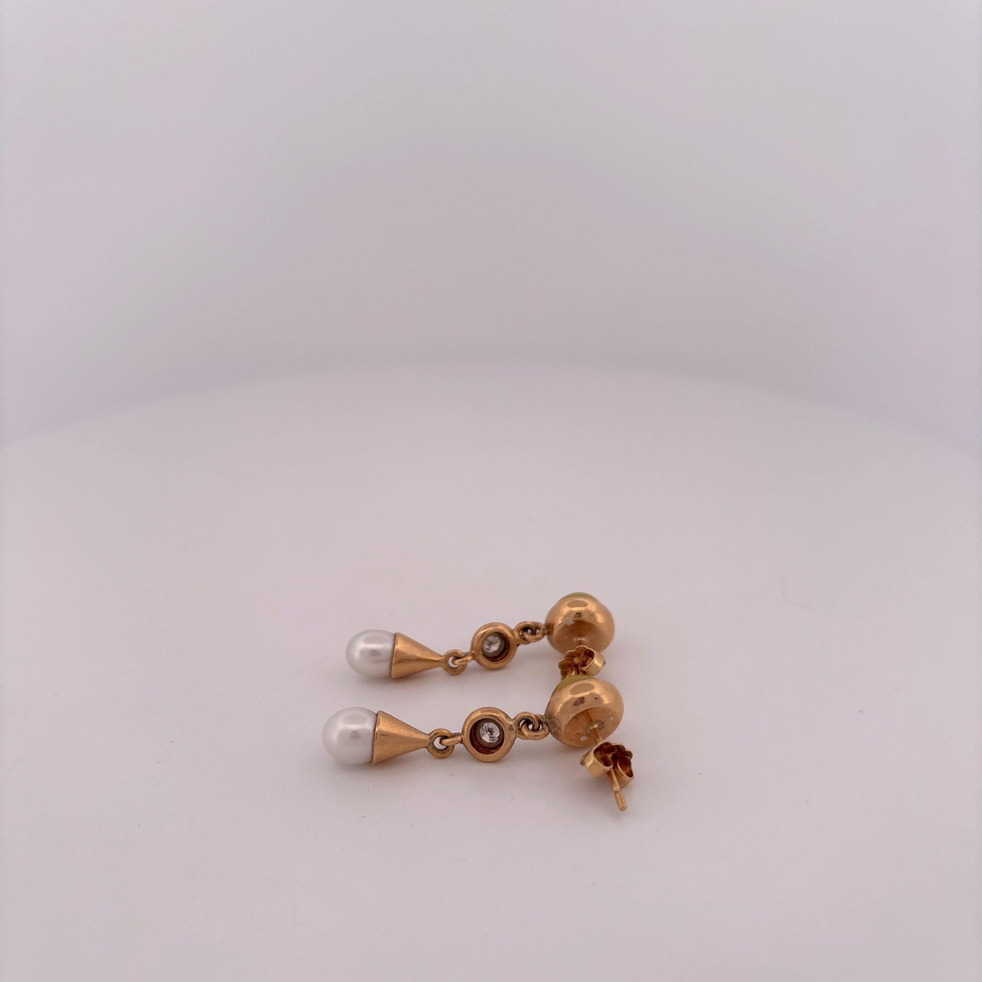 14K Yellow Gold Yellow Gemstone, Diamond, and Pearl Dangle Earrings