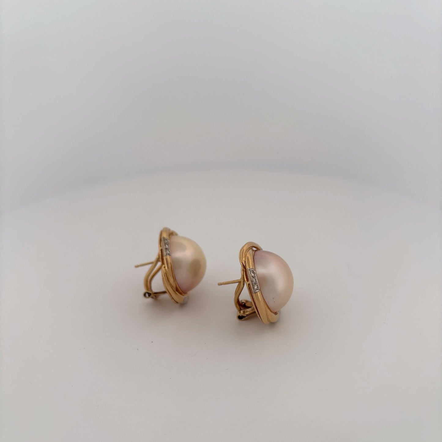 14K Yellow Gold Pearl and Diamond Earrings