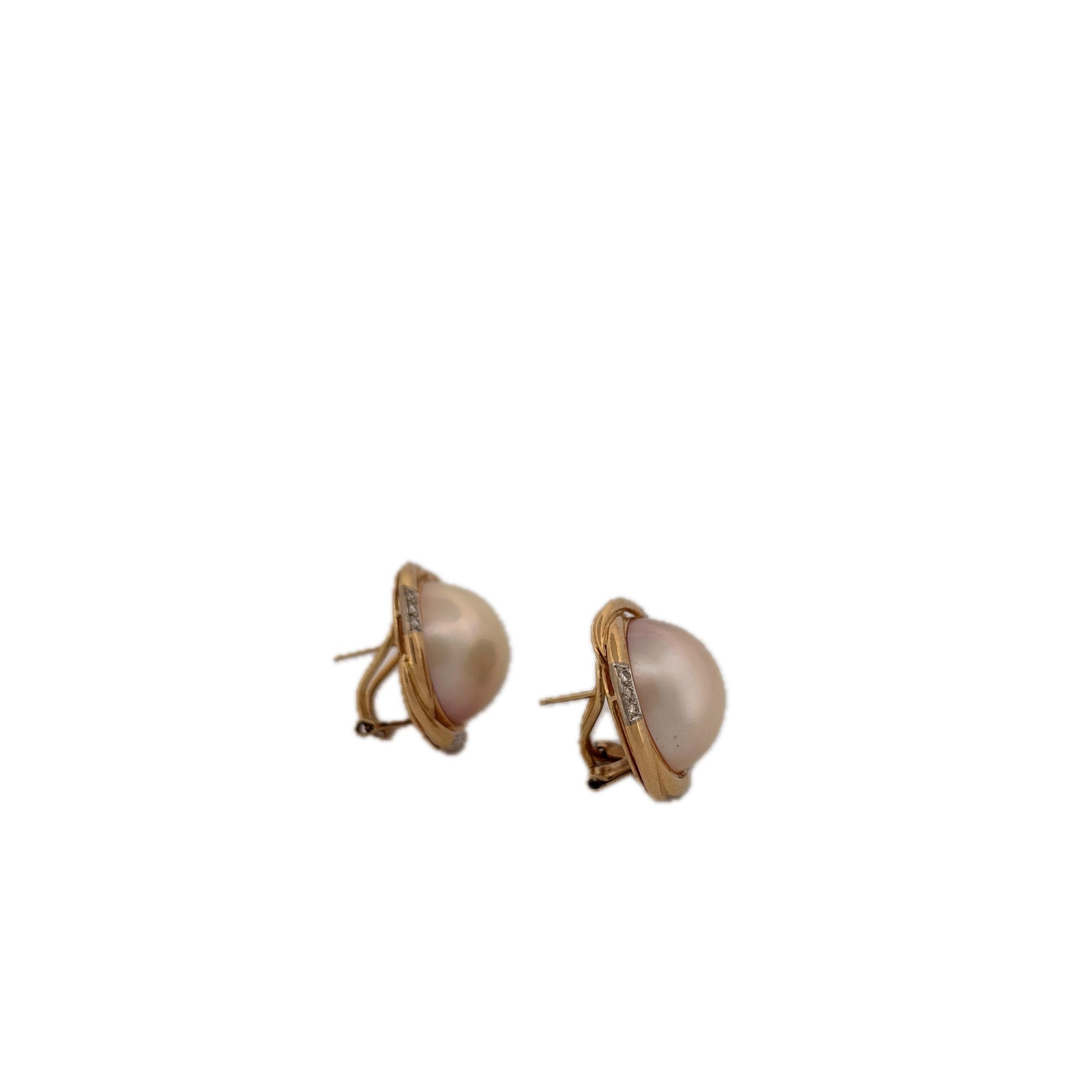 14K Yellow Gold Pearl and Diamond Earrings