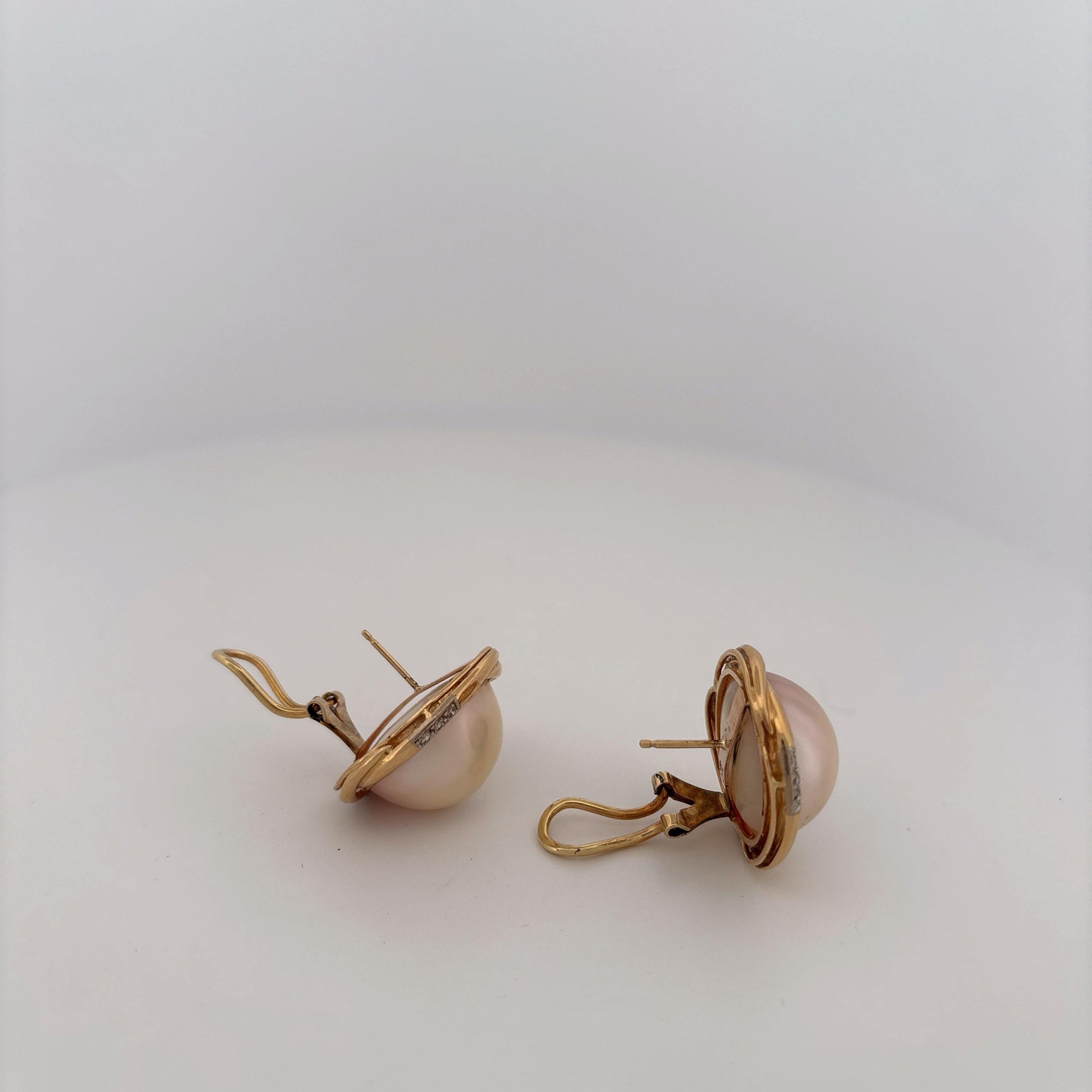 14K Yellow Gold Pearl and Diamond Earrings